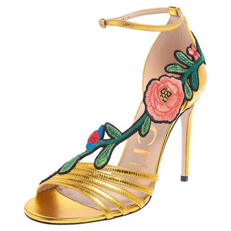 gucci ophelia flower sandal|Gucci Gold Leather Ophelia Flower Embroidered Heel Sandals.